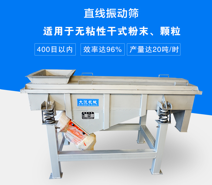直線振動篩適用于無粘性干式粉末、顆粒，產(chǎn)量達20噸/時